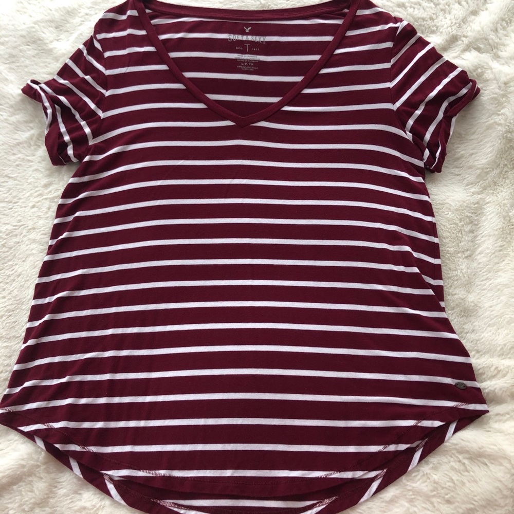 Maroon and white striped tee